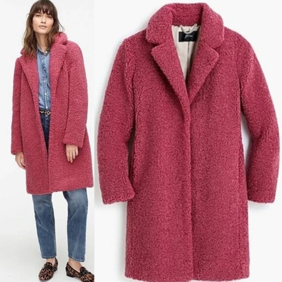 J. Crew Teddy Sherpa Topcoat Jacket Coat M Dried Rose Pink Romantic Preppy $248 - Picture 1 of 16